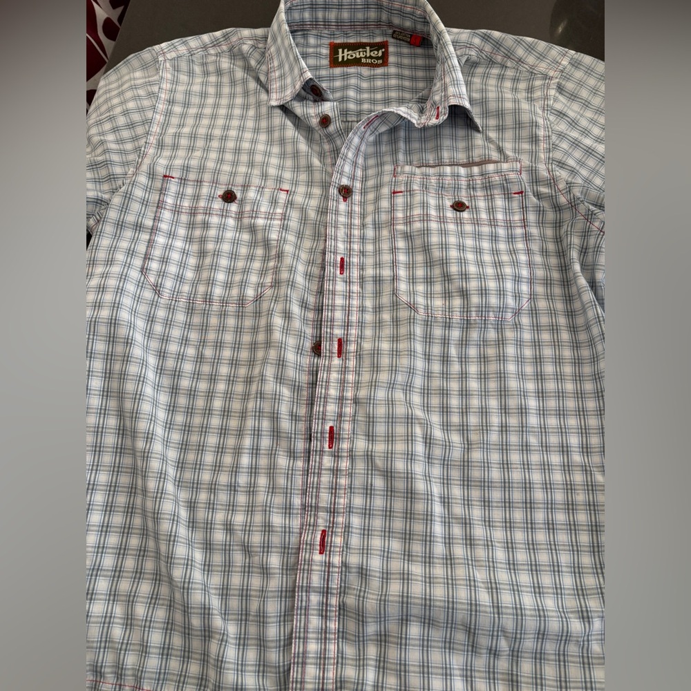 Howler bros Men's small Blue Plaid button down short sleeve Shirt